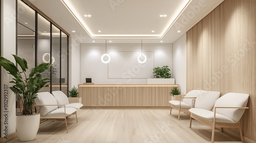 61.Veterinary Clinic Waiting Room in White and Wooden Tones: