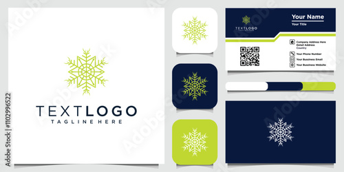 snowflake logo with deer antlers and business card logo design template