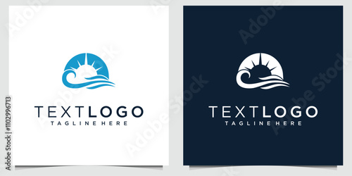 Beach or coast logo in simple sun and ocean shape