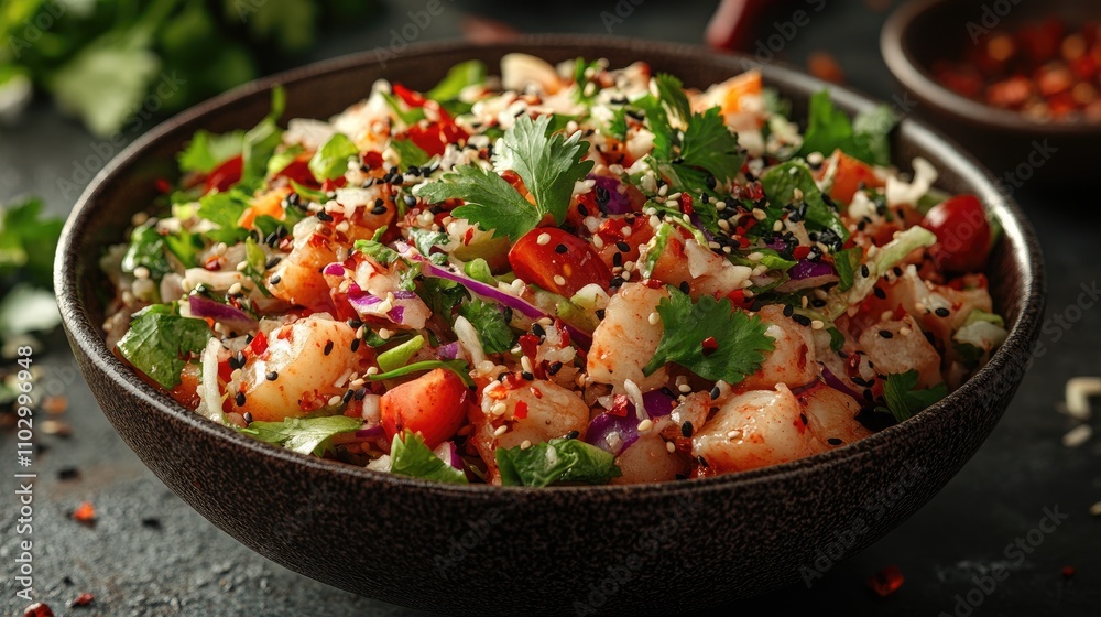 Fresh and vibrant coleslaw salad with colorful vegetables and herbs in a rustic bowl for a healthy meal or side dish Fresh and vibrant coleslaw salad with colorful vegetables and herbs in a rustic bowl for a healthy meal or side dish