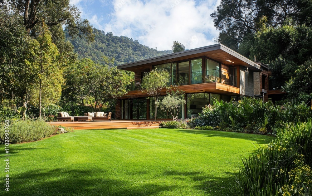 Fototapeta premium Exploring contemporary sustainable architecture in minimalist style a journey through nature and design