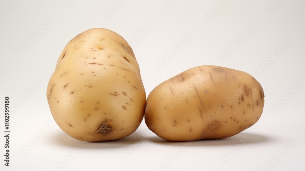 Natural potatoes on a clean white background showcasing their unique textures and shapes perfect for food-related designs and presentations. Natural potatoes on a clean white background showcasing their unique textures and shapes perfect for food-related designs and presentations.