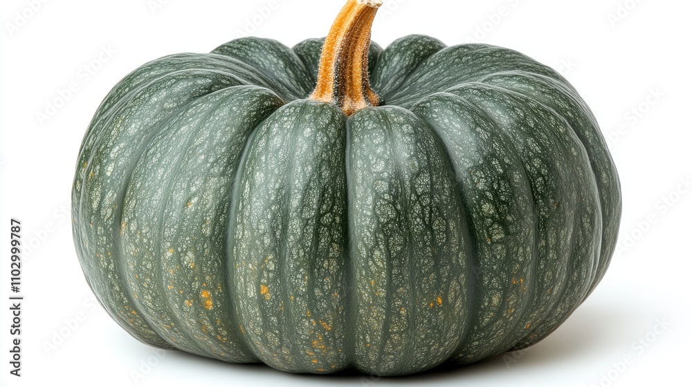Green pumpkin with distinctive skin patterns isolated on a white background highlighting its texture and color ideal for seasonal themes. Green pumpkin with distinctive skin patterns isolated on a white background highlighting its texture and color ideal for seasonal themes.