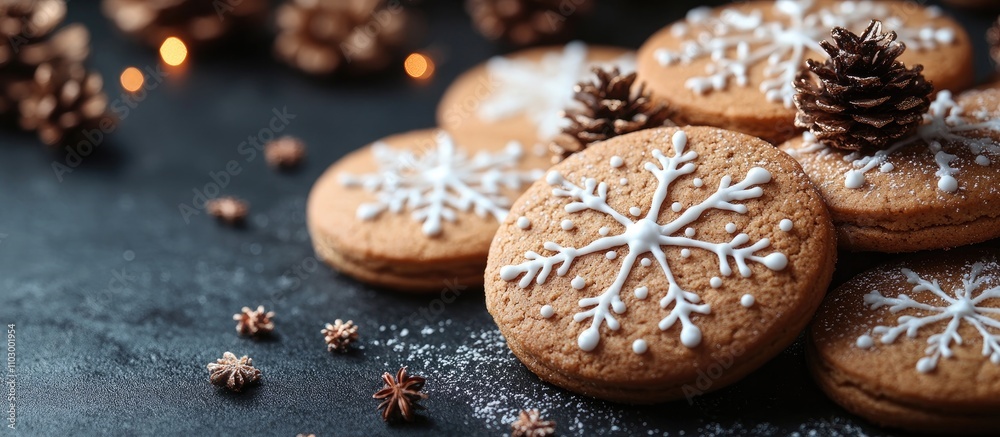 Homemade gingerbread cookies decorated with icing on a dark chalkboard backdrop perfect for seasonal greetings and festive celebrations Homemade gingerbread cookies decorated with icing on a dark chalkboard backdrop perfect for seasonal greetings and festive celebrations
