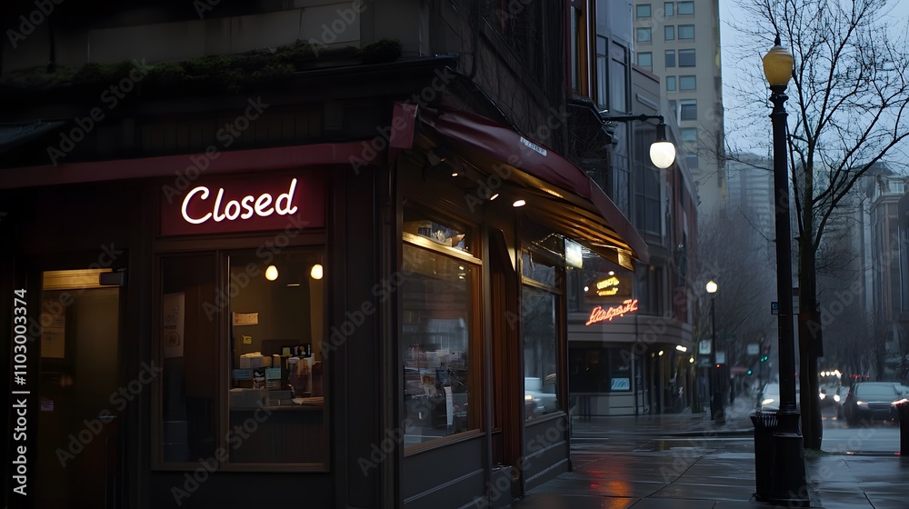 Obraz premium Closed small business storefront with a 