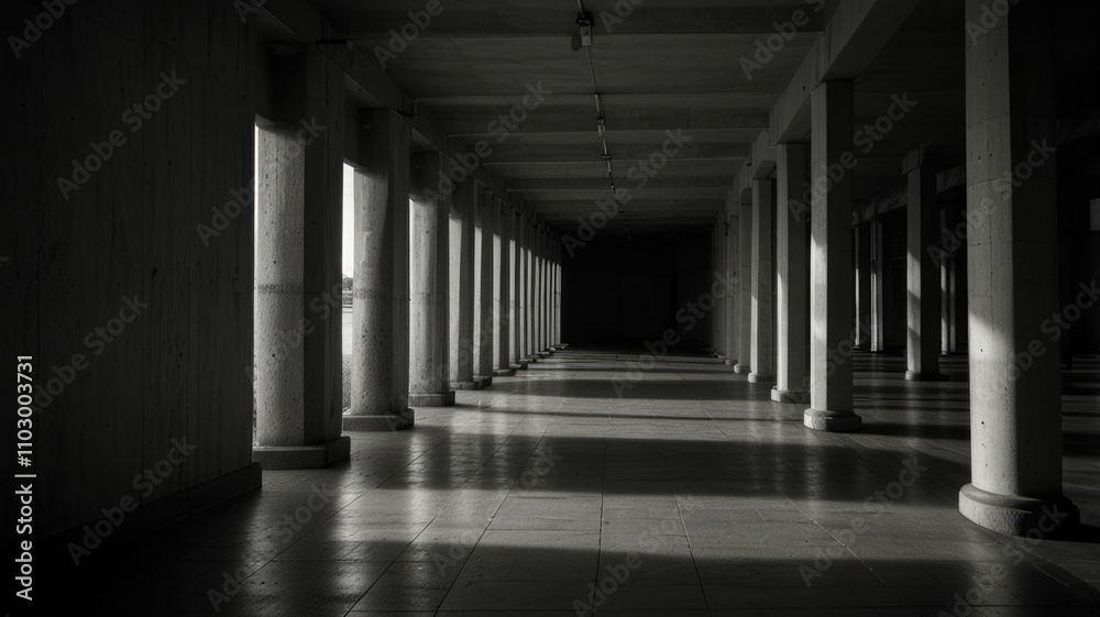 Monochrome Row of Tunnel with columns Monochrome Row of Tunnel with columns