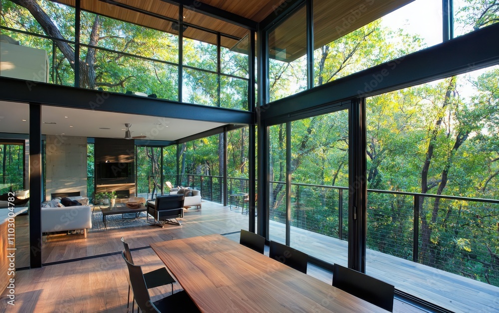 Obraz premium Transforming modern living eco-friendly homes with clean facades in natural settings for sustainable living