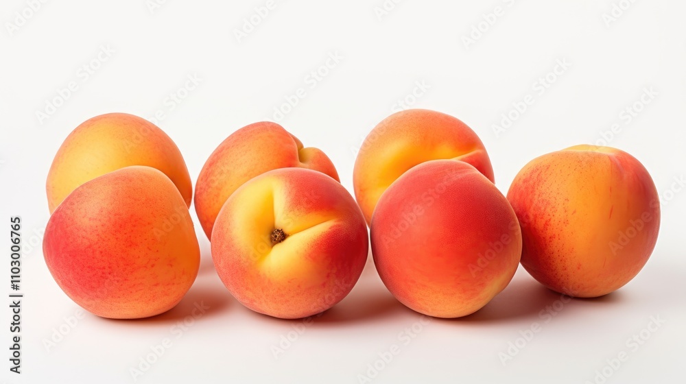 Fresh juicy peaches arranged on a bright white background showcasing their vibrant colors and natural texture perfect for food photography. Fresh juicy peaches arranged on a bright white background showcasing their vibrant colors and natural texture perfect for food photography.