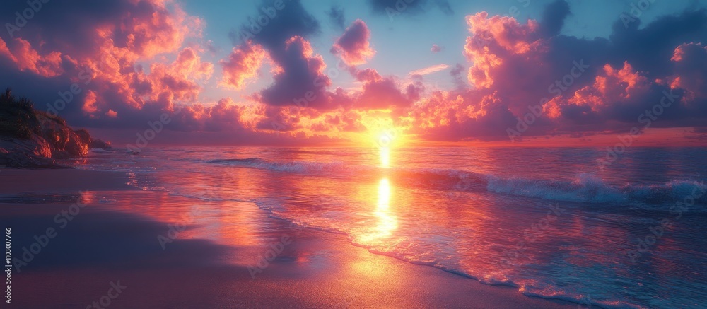 Serene sunset over a tranquil bay with vibrant clouds reflecting on calm waters creating a picturesque coastal scene. Serene sunset over a tranquil bay with vibrant clouds reflecting on calm waters creating a picturesque coastal scene.