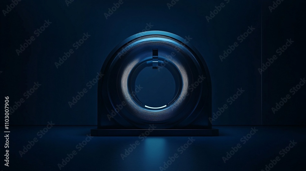 70.A striking 3D rendering of an MRI machine, its cylindrical shape and sleek metal surfaces glowing softly against a dark blue background. The minimal, modern setting emphasizes the cutting-edge 70.A striking 3D rendering of an MRI machine, its cylindrical shape and sleek metal surfaces glowing softly against a dark blue background. The minimal, modern setting emphasizes the cutting-edge