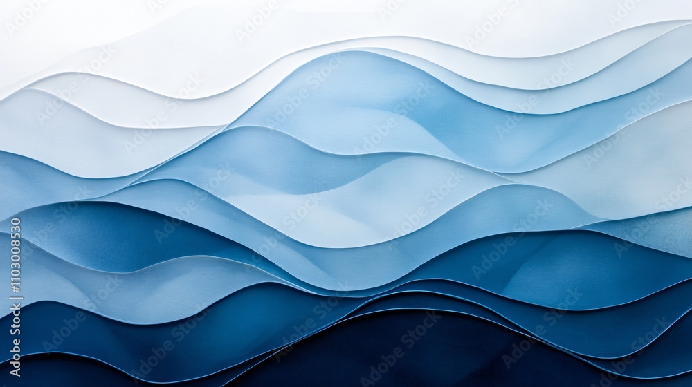 Abstract Blue Wave Layers Serene Papercut Art Abstract Blue Wave Layers Serene Papercut Art