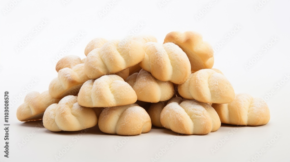 Delicious puff cookies stacked together on a white background showcasing their soft texture and inviting appearance Delicious puff cookies stacked together on a white background showcasing their soft texture and inviting appearance