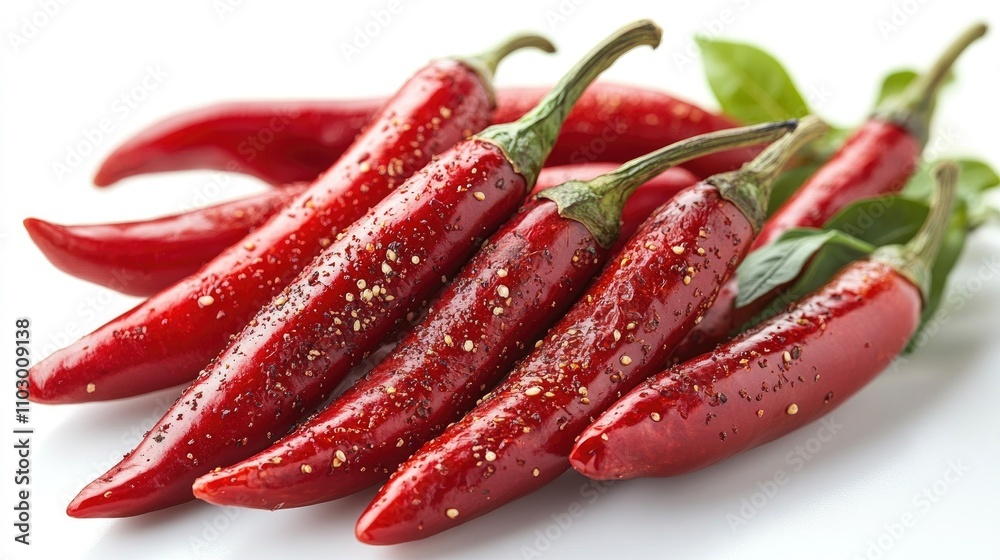 Vibrant dry red chili peppers arranged artfully on a clean white background showcasing their rich color and texture for culinary use Vibrant dry red chili peppers arranged artfully on a clean white background showcasing their rich color and texture for culinary use