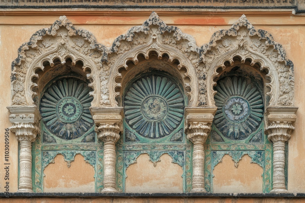 Obraz premium Intricate Tile Fountain Under Midday Sunlight
