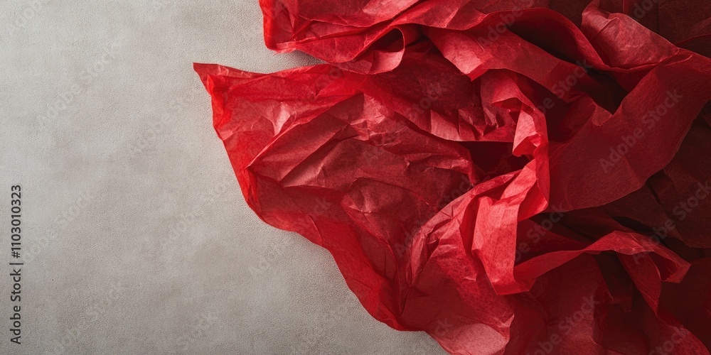 A rich, vibrant red tissue paper sits against a calm, neutral backdrop, highlighting its generous color and texture. The striking red contrasts beautifully with the subtle background. A rich, vibrant red tissue paper sits against a calm, neutral backdrop, highlighting its generous color and texture. The striking red contrasts beautifully with the subtle background.