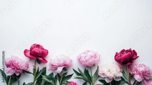 Wallpaper Mural A vibrant arrangement of pink and red peonies on a pristine white background, ideal for floral designs with ample space for text inclusion. Torontodigital.ca