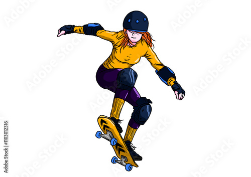 Skate girl jumping board