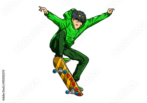 Skate boy jumping board