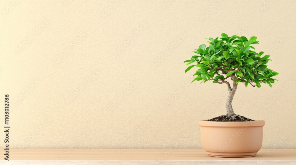 Potted Bonsai Tree on a Minimalist Background Potted Bonsai Tree on a Minimalist Background