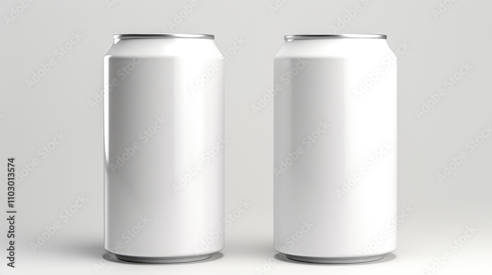Blank white cans on white background ready for custom branding and design mockups showcasing product labeling options. Blank white cans on white background ready for custom branding and design mockups showcasing product labeling options.