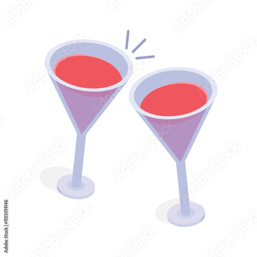 Isometric icon of two clinking glasses for toasting celebrations