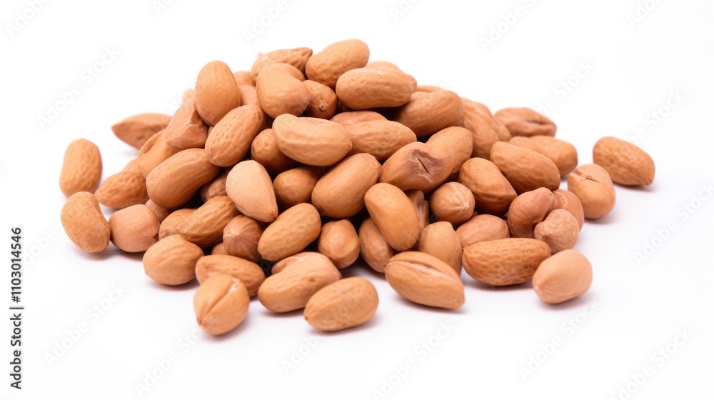 Tasty raw peanuts arranged in a pile on a clean white backdrop showcasing their natural texture and color for culinary and snack use. Tasty raw peanuts arranged in a pile on a clean white backdrop showcasing their natural texture and color for culinary and snack use.