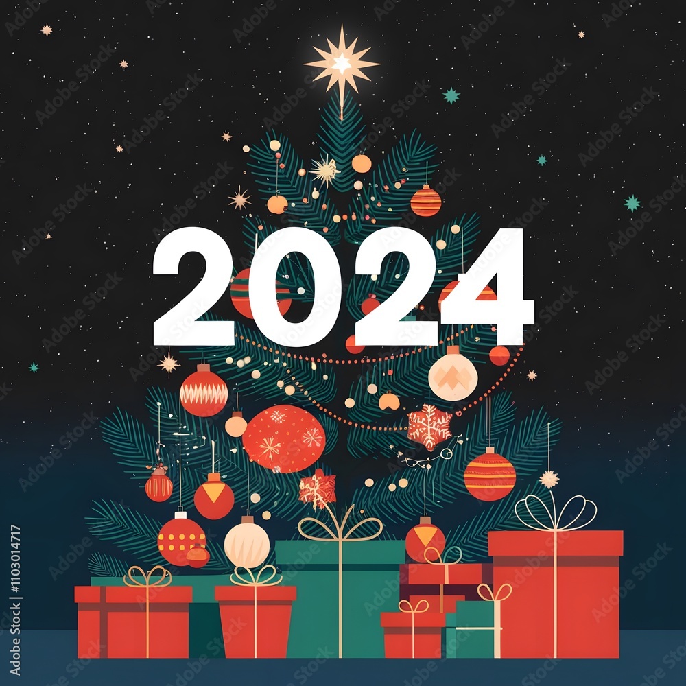 2024 Happy new year. Festive design for Christmas background