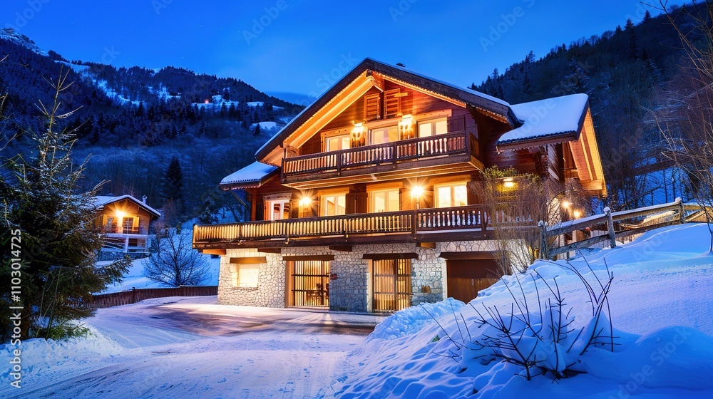house in the mountains in winter house in the mountains in winter