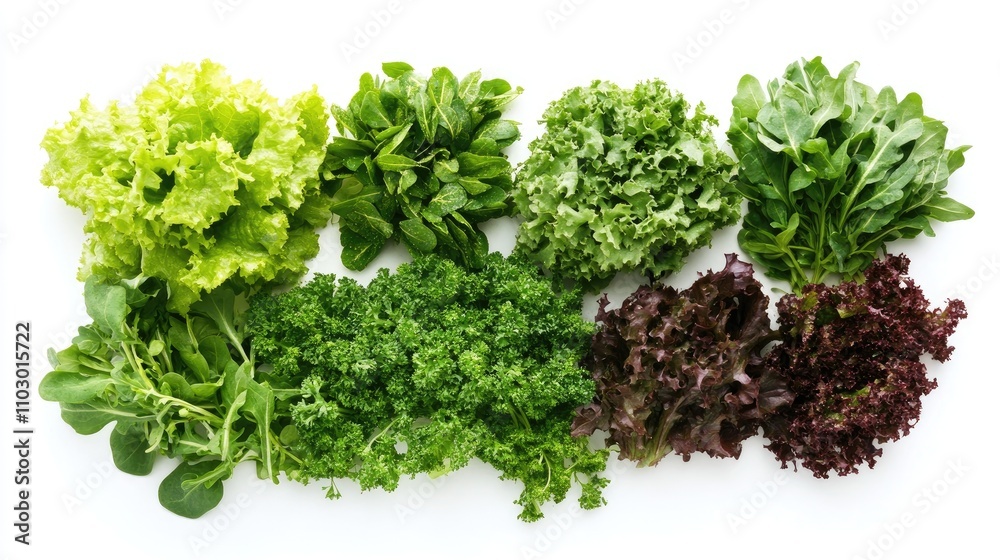 Fresh and vibrant assortment of assorted leafy greens including lettuce, spinach, kale, and herbs ideal for making a wholesome salad Fresh and vibrant assortment of assorted leafy greens including lettuce, spinach, kale, and herbs ideal for making a wholesome salad
