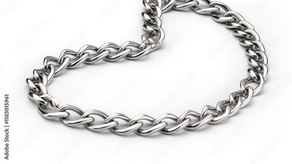 Silver chain on a clean white background showcasing a stylish and classic jewelry design with intricate link details. Silver chain on a clean white background showcasing a stylish and classic jewelry design with intricate link details.