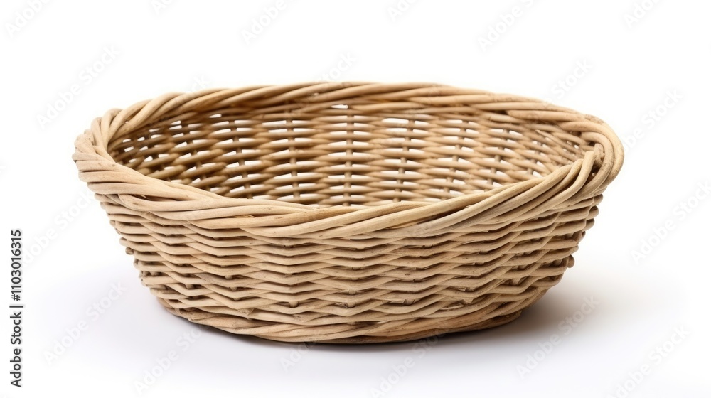 Wicker basket on a white background isolated for home decor or storage applications Wicker basket on a white background isolated for home decor or storage applications