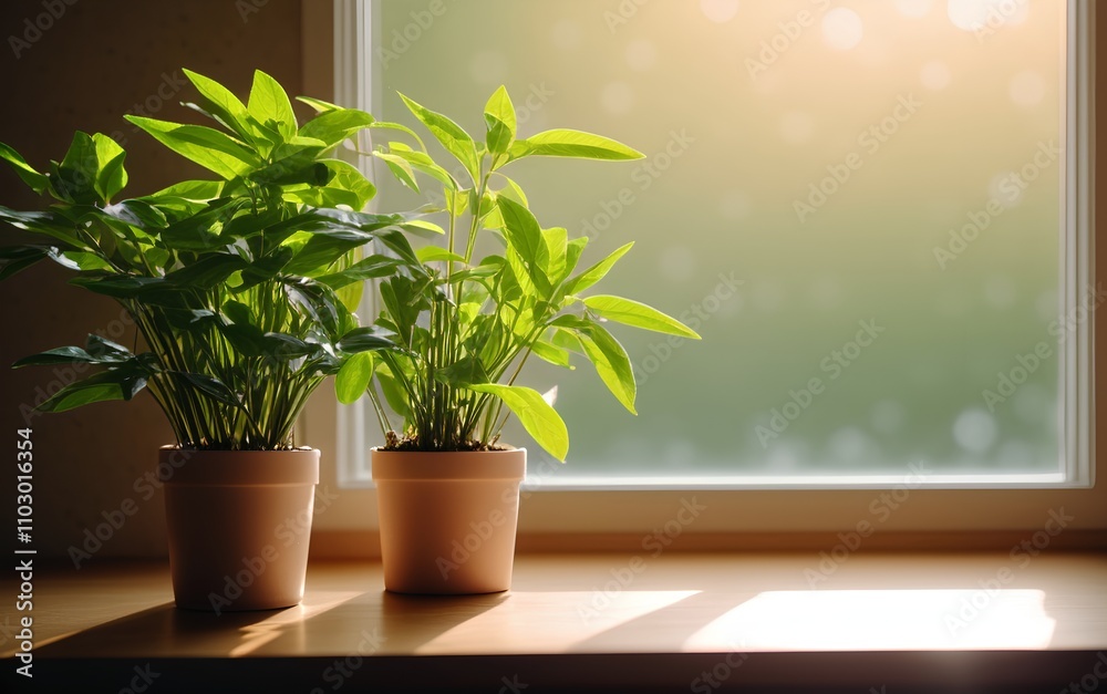 Fototapeta premium Greenery on the Windowsill - Indoor Plants in Natural Light