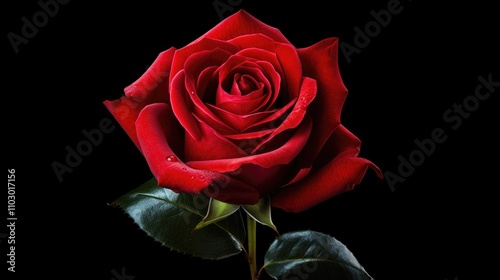 Bright red rose on black backdrop ideal for romantic and artistic collage designs