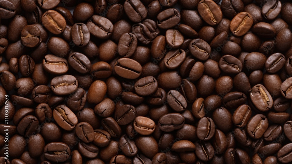 Close up view of a rich texture of roasted coffee beans forming a dark and aromatic background for beverage and food concepts Close up view of a rich texture of roasted coffee beans forming a dark and aromatic background for beverage and food concepts