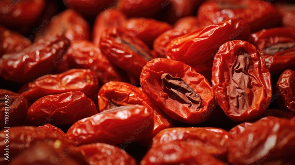 Dried red jujube fruits close-up showcasing their rich color and texture ideal for health food and culinary themes Dried red jujube fruits close-up showcasing their rich color and texture ideal for health food and culinary themes