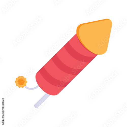 Isometric icon of festive rocket, celebrating events with colorful explosions