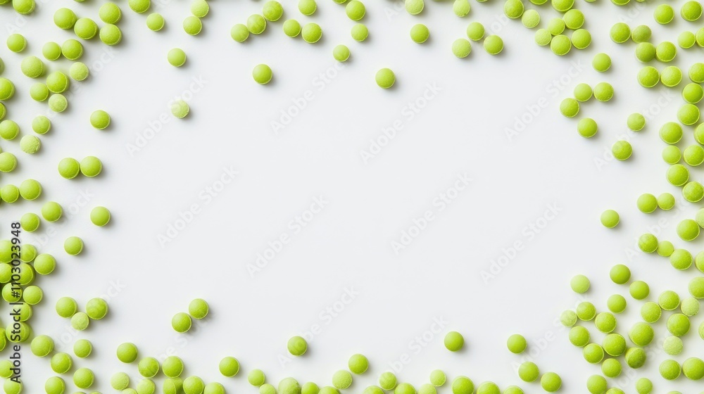 Bright green pills elegantly framed on a clean white background showcasing vibrant colors and patterns for health-themed designs. Bright green pills elegantly framed on a clean white background showcasing vibrant colors and patterns for health-themed designs.