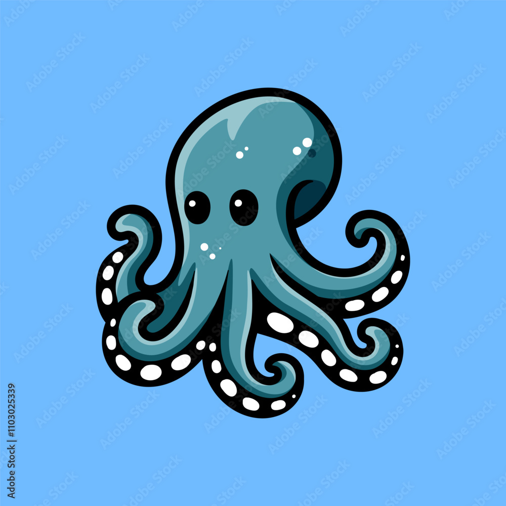 fun cartoon of blue octopus character isolated drawing line art style sketch classic vintage design illustration fun cartoon of blue octopus character isolated drawing line art style sketch classic vintage design illustration