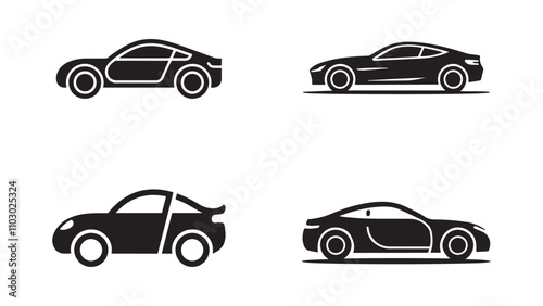 Linear style car icon set with transport symbols in vector illustration.