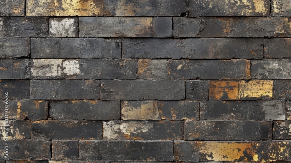 Aged and weathered brick wall featuring a mix of dark tones and textures, providing ample empty space for text or design elements. Aged and weathered brick wall featuring a mix of dark tones and textures, providing ample empty space for text or design elements.