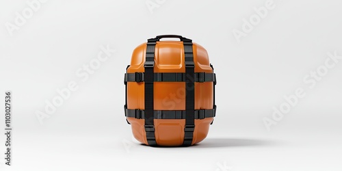 A stylish orange bag with a unique design, featuring black straps for secure storage, perfect for outdoor adventures or daily use.