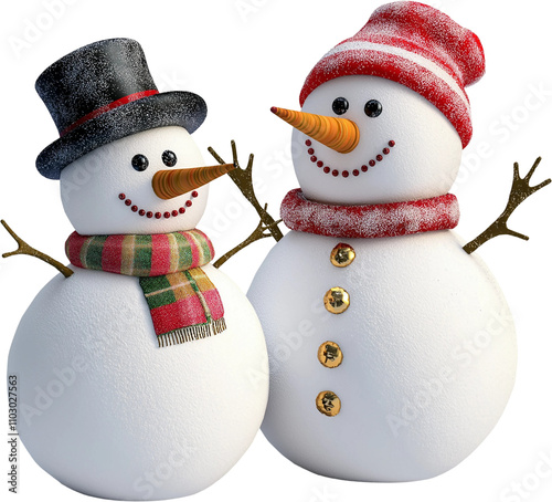 a snowman with a red hat and scarf isolated on white background