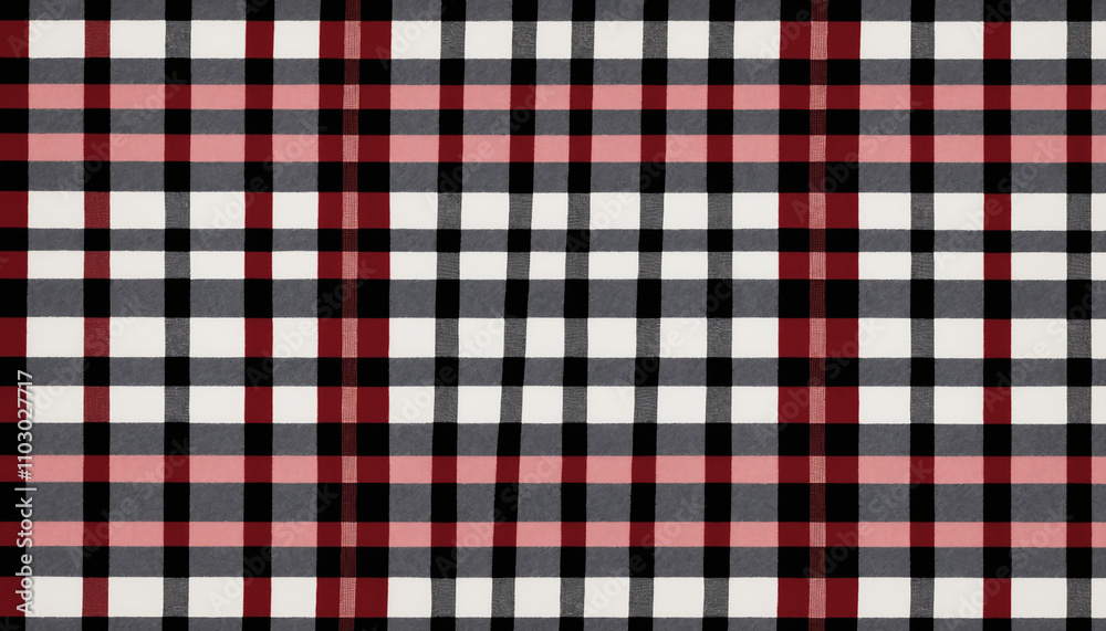 Fototapeta premium Black, red, and white plaid pattern texture background. Generative AI.