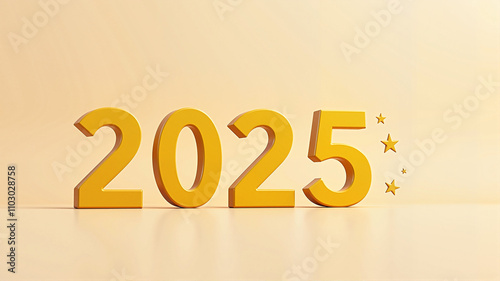 Gold "2025" text with stars on a soft beige background