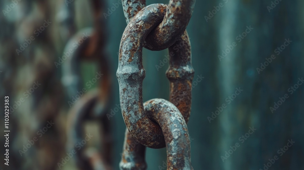 Close-up of weathered metal chain links showcasing a textured, rusty surface with a distinct patina highlighting their age and history. Close-up of weathered metal chain links showcasing a textured, rusty surface with a distinct patina highlighting their age and history.
