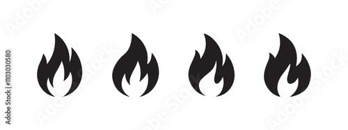 Black Flame Icon Set - Minimalistic Fire Vector Graphics