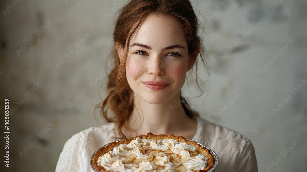 Freshly baked vegan apple tart pie presented by a woman, topped with creamy glaze and decorative whipped cream, ideal for special occasions and dessert menus. Freshly baked vegan apple tart pie presented by a woman, topped with creamy glaze and decorative whipped cream, ideal for special occasions and dessert menus.