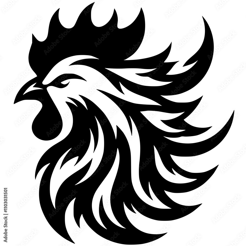 Obraz premium Fire rooster head silhouette