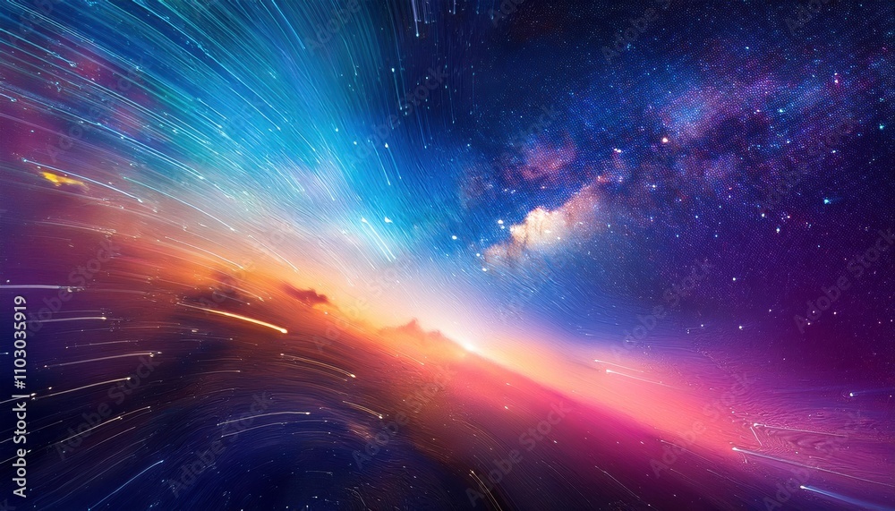 Cosmic Horizon: A surreal and vibrant abstract landscape, where swirling nebulas and shooting stars illuminate the horizon, creating an ethereal and mesmerizing scene. Cosmic Horizon: A surreal and vibrant abstract landscape, where swirling nebulas and shooting stars illuminate the horizon, creating an ethereal and mesmerizing scene.
