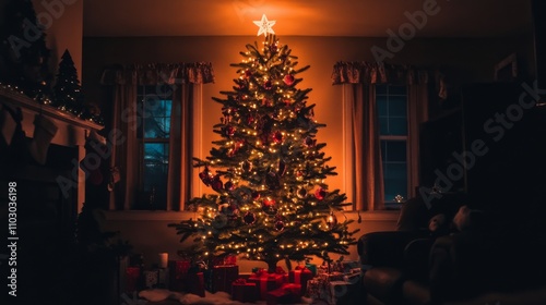 Close-up view of a Christmas tree background  photo